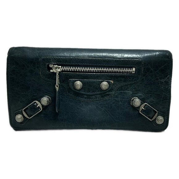 Auth BALENCIAGA Giantmoney 233599 Dark Navy Leather - Long Wallet - Picture 2 of 10